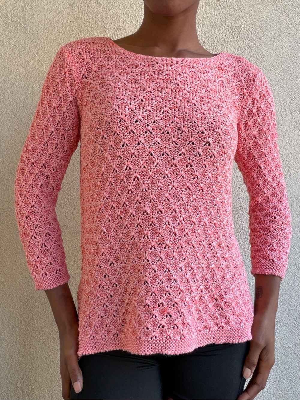 Dana Buchman Coral Pink Openwork Scoop Neck Knit Sweater